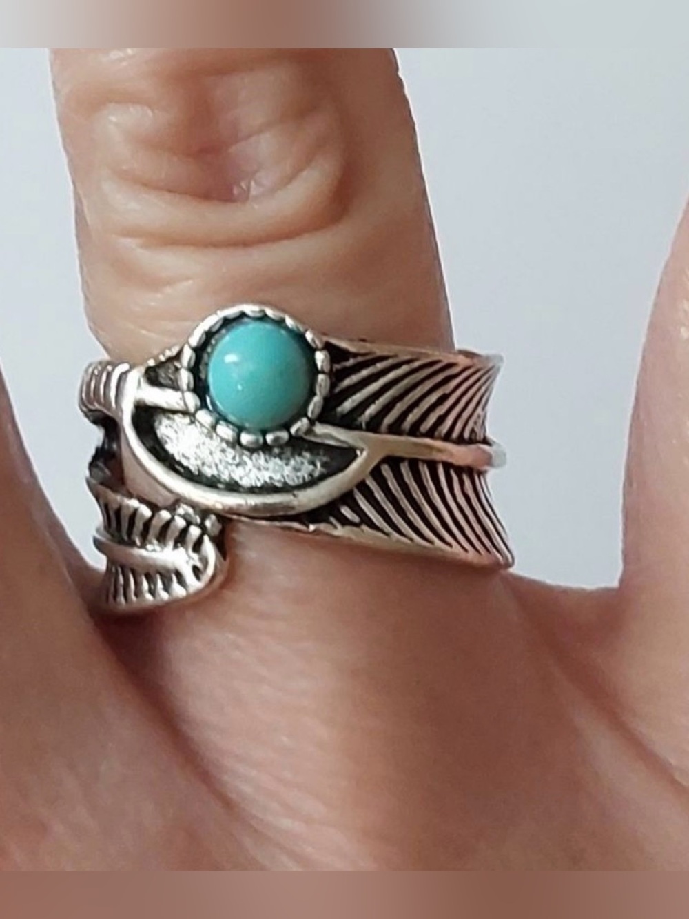Boho Silver Ring with Turquoise Stone - Ring SIZE: 7